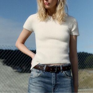 Zara Faux Fur Asymmetrical Open Back Top S